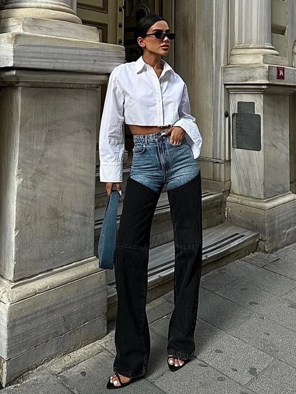 Piral Bicolor Chap Jeans Sz 4 / Small NWT denim black two tone high waist